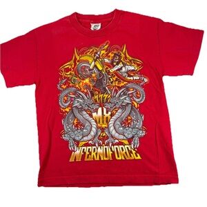 Vintage RudeBoyz MX Dragon Infernoforce AOP T Shirt Boy's Medium Red Flames Y2K